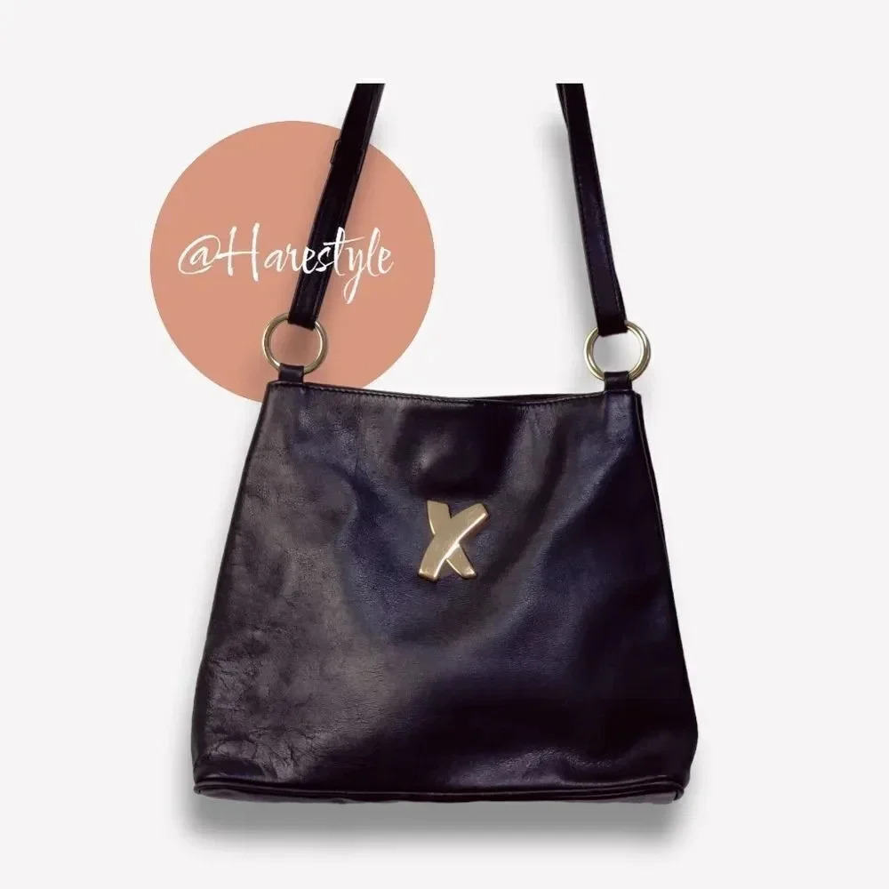 Paloma Picasso vintage black leather shoulder bag